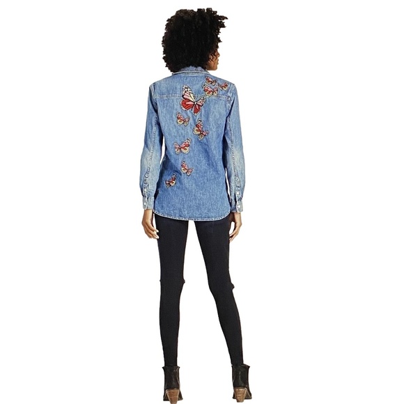 LUCKY BRAND Embroidered Butterfly Denim Boyfriend Shirt – XS - Picture 4 of 16